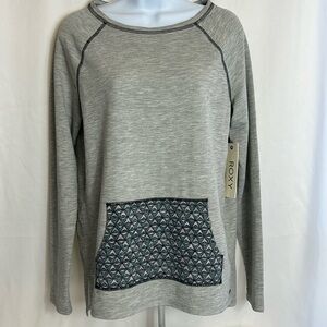 New Roxy Women’s Size Medium Long Sleeve Gray Top Pullover Front Pocket Shirt